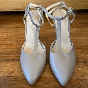 Nine West Silver T-Strap Heels